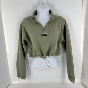 Adidas Womens Size X Small Trefoil Green Cropped Sweatshirt Half Zip Pullover - Picture 1 of 12