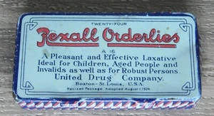 Lata de medicina laxante vintage REXALL ORDERLIES 1924💩 - Imagen 1 de 4