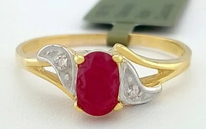 GENUINE 0.70 Cts RUBY & DIAMONDS RING 10k GOLD - Free Certificate Appraisal - Picture 1 of 6