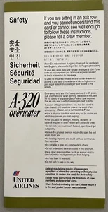 United Airlines A-320 OW Safety Card - Airline Vintage Top Zustand 11/93 - Bild 1 von 7