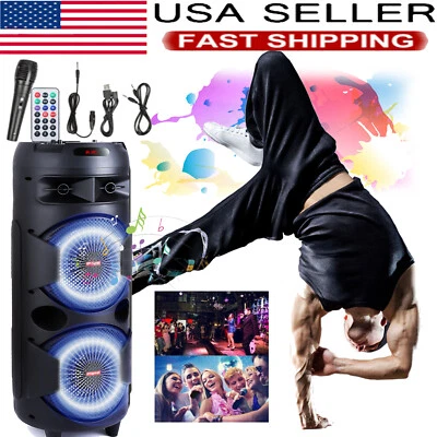 Altavoz portátil doble de 8" Woofer FM Bluetooth para fiestas sonido de graves pesados con control remoto de micrófono Foto 1 de 4