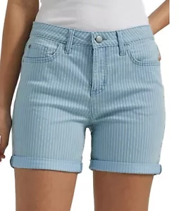 Sz 18M LEE Mid Rise Cuffed Light Denim Jean Shorts Pinstripe Comfort Stretch - Picture 1 of 10