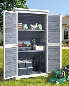 Outdoor Storage Cabinet, Double Lockable Wooden Garden Shed with Waterproof Roof - Picture 1 of 9