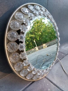 Vintage Mid-Century Illuminated Round Crystal Mirror with Backlighting Decor - Picture 1 of 8