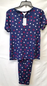 Charter Club Women's 2-Pc. 100% Cotton Cropped Pajamas Set Multi Hearts Size XS - Picture 1 of 6