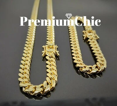 JUEGO COMBINADO Pulsera y Collar de Eslabones Cubanos Miami Para Hombre Chapado en Oro Acero Inoxidable Foto 1 de 4