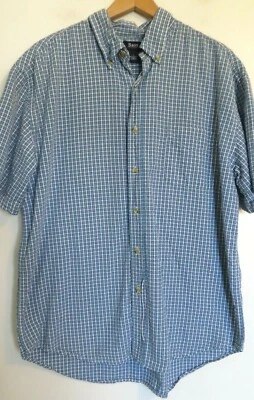 Camisa masculina baixo grande azul branca xadrez manga curta botão para cima botão para baixo colarinho - Imagem 1 de 4