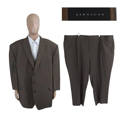 Traje Sean John 3 Piezas Marrón Rayas Grande y Alto Talla 60R Pantalones 57X27 Foto 1 de 4