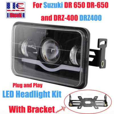 LED Headlight Kit w Bracke For Suzuki DR 650 And DRZ-400 Plug and Play Headlamp - Image 1 of 4