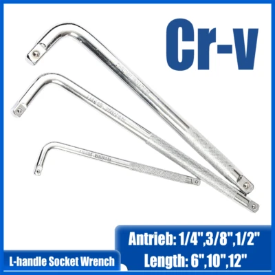 1/4" 3/8" 1/2" Drive Ratchets L Handle Socket Wrench 4/10/12"in Extension Bar - Image 1 of 4