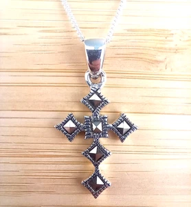 Art Deco 925 Sterling Silver Marcasite cross Pendant With Necklace Jewellery - Picture 1 of 5