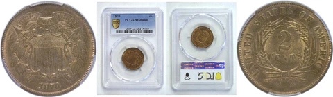 1870 Two Cent Piece PCGS MS-64 RB Cover