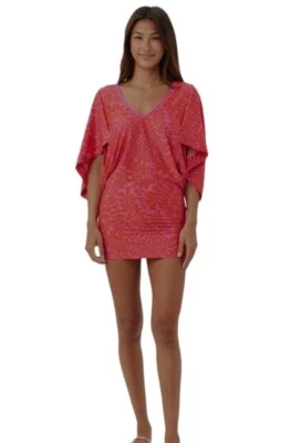 NUEVO CON ETIQUETAS TRINA TURK ENREJADO TÚNICA DE NATACIÓN VESTIDO ENCUBRIR Mediano $178 ROSA NARANJA Foto 1 de 4