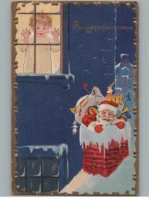 Santa Night Before Christmas Chimney Toys Embossed Postcard 1910 - Picture 1 of 2