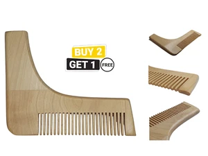 Men’s Wooden Beard Comb with Shaping Tool | Detangle, Style & Shape - Picture 1 of 8