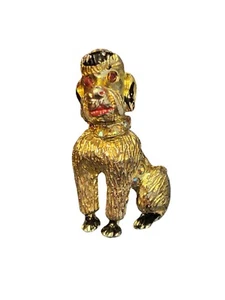 Vintage Poodle Dog Pin Brooch With Jeweled Eyes And Collar MCM - Picture 1 of 6