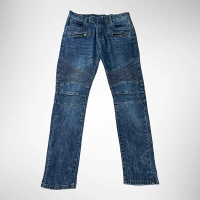 Jeans masculino Balmain Paris 28x28 azul moto com zíper bigode 100% algodão - Imagem 1 de 4