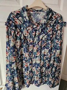Damart size 22 ladies blue floral blouse long sleeves collared - Picture 1 of 6