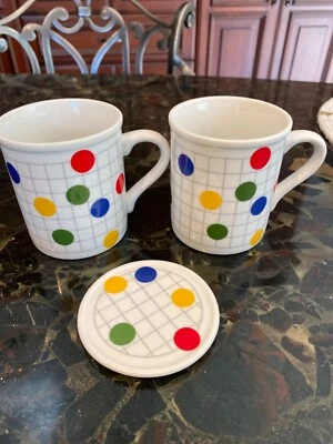 2 TAZAS DE CAFÉ DE PORCELANA ESTILO BAUHAUS BLANCO/colores primarios Foto 1 de 4