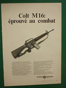2/1973 PUB COLT FIREARMS COLT M16 FUSIL 5.56 MM ORIGINAL FRENCH AD - Foto 1 di 1