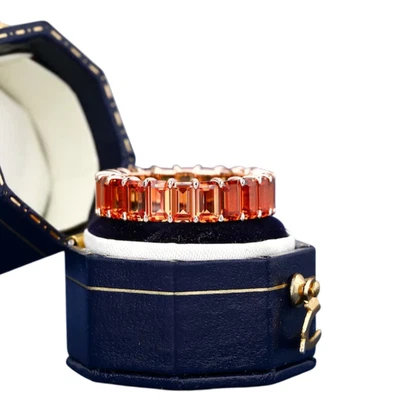 Anillo Banda Eternidad Moda Chapado en Oro Plata Creado en Laboratorio Zafiro Naranja Talla 7 Foto 1 de 4