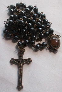 Rosenkranz Terra Weihnachtsmann Boden Reliquie Jerusalem Kruzifix Jungfrau Maria Jesus - Hämatit ? - Bild 1 von 10