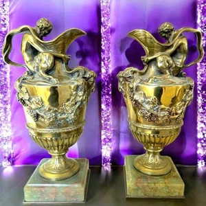 19Century Antique Ewer Brass & Marble set Satyr & Ram - Picture 1 of 6