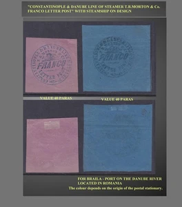 1869 Danube & Black Sea Line Steamers T.B. Morton &Co.H.STAMP SEAL Y.YPO 31,32 - Picture 1 of 1