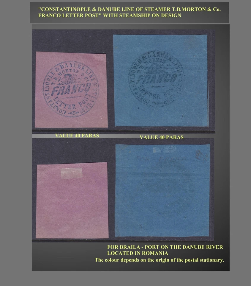 1869 Danube & Black Sea Line Steamers T.B. Morton &Co.H.STAMP SEAL Y.YPO 31,32 - Image 1 of 1