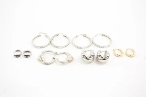 Sterling Silver Earrings Hoops 9ct Bonded Gold Huggie Stone Set x 6 (31g) - Picture 1 of 7