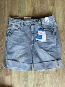 Pantaloncini denim Judy blu vita alta con polsini XL Sorbtek nuovi con etichette taglia intera - Foto 1 di 7