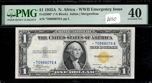North Africa Star Note One Dollar Bill *70988076A PMG 40 FR 2306* - Picture 1 of 2