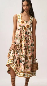 💕 ABITO MIDI A STRATI ANTHROPOLOGIE THE HELENA ROSA STAMPA FLOREALE SMOCKED TG LARGE - Foto 1 di 3