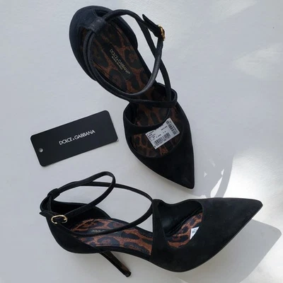 DOLCE & GABBANA BELLUCCI Tacones de aguja con tiras Negros con estampado de leopardo 8,5 Foto 1 de 4