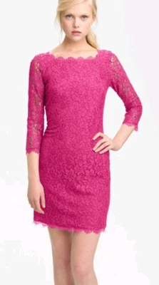 Diane Von Furstenberg Zarita Pink Mini Dress Floral Lace Size 8 - Image 1 of 4