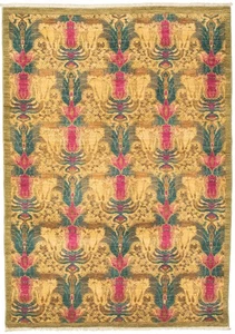 Olive Traditional 4'2" x 6'2" Hand-knotted Oriental Carpet Wool Area Rug - Picture 1 of 9