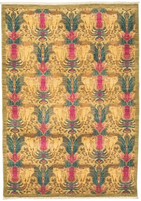 Olive Traditional 4'2" x 6'2" Hand-knotted Oriental Carpet Wool Area Rug - Image 1 of 4