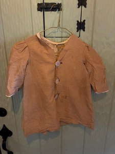 Antique Victorian Girls Short Jacket Top Beige Raw Silk SS Chest 28" Lined Shell - Picture 1 of 8