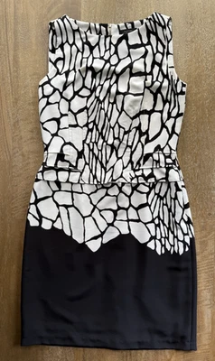 Tahari Arthur Levine Midi Sheath Dress Sleeveless Black White Butterfly Wing 6 - Image 1 of 4