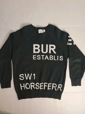 Burberry Logo London Horse Ferry Sweater Mens M Crewneck Merino Spellout Black - Image 1 of 4