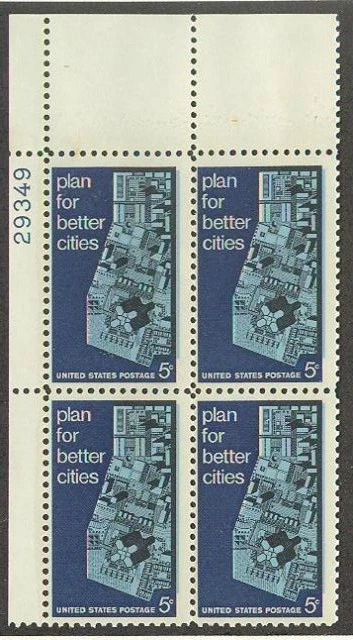 US USA Sc# 1333 MNH FVF Pl# Block Plan Better Cities Map - Image 1 of 1