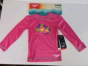 Camiseta de natación Speedo Kids 2T 3T UV 50+ manga larga protección contra erupciones mediana rosa frambuesa - Imagen 1 de 8