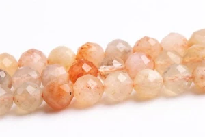 Cuentas sueltas redondas facetadas grado A de piedra solar naranja natural genuino de 5-6 mm - Imagen 1 de 4