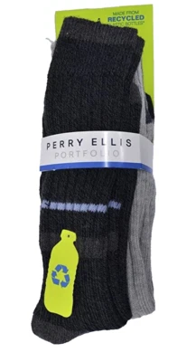 Paquete de 3 Perry Ellis para hombre Calcetines gruesos estampados de oficina mezclados grises. Foto 1 de 2