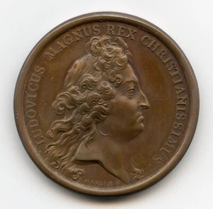 FRANCE 1600-1700'S KING LOUIS XIV BRONZE MEDAL ORIGINAL BY MAVGER F. CHOICE AU+. - Picture 1 of 2