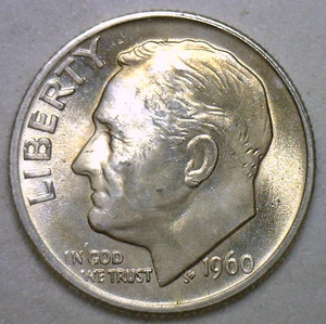 1960 Silver UNCIRCULATED BU Roosevelt Dime Ten Cent Coin - Picture 1 of 2