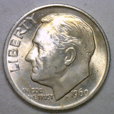 1960 Silver UNCIRCULATED BU Roosevelt Dime Ten Cent Coin Cover