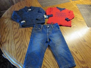 Lucky Brand Baby Boy's 3 Piece Set Size 12M Jeans, Thermal, Sweater NWT $62 - Picture 1 of 12