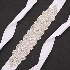 Luxury Rhinestone Bridal Sashes Pearl Crystal Wedding Bridesmaids Dress Belts - Picture 1 of 17