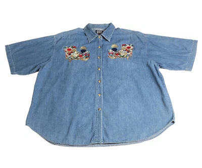 Top vintage Quizz New York para mujer 22 osos de mezclilla azules bordados Grannycore años 90 Foto 1 de 4